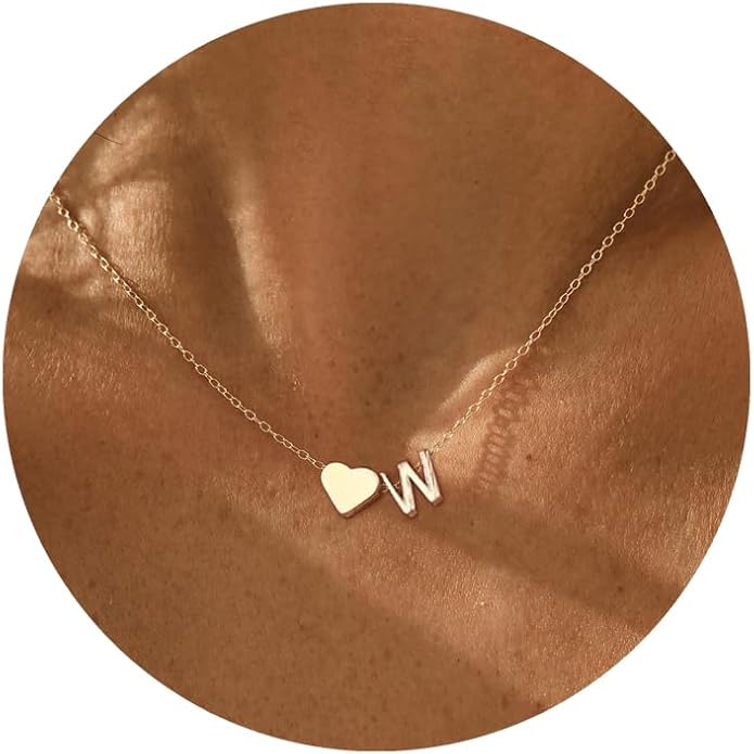 Initial Necklace for Women 18K Gold Plated Stainless Steel Tiny Heart Letter Necklace Personalized Name Necklace