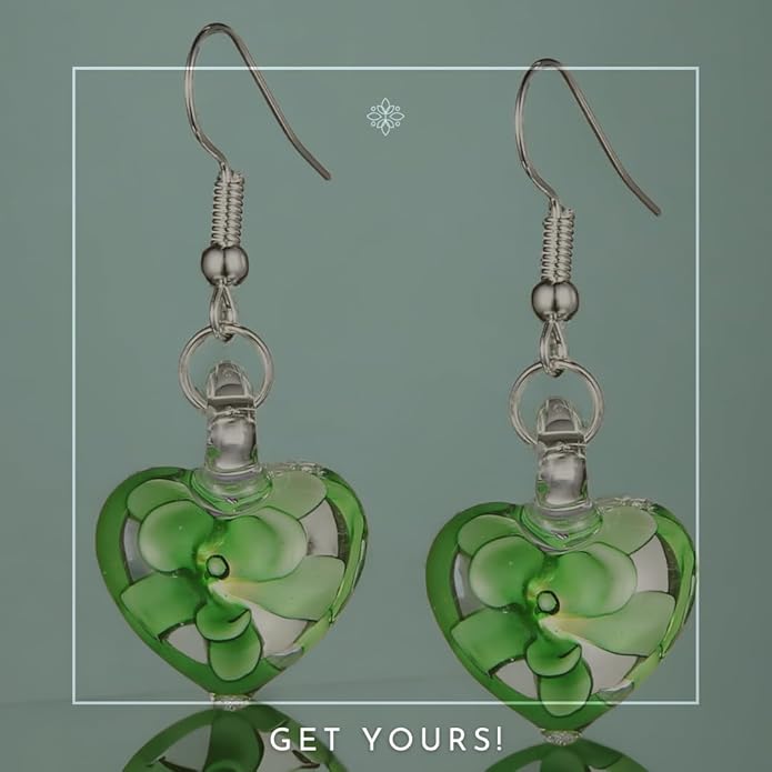 Murano Inspired Glass Hearts and Flowers Hypoallergenic Earrings with stainless steel French ear hooks
