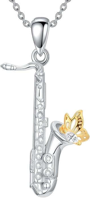 Violinist Necklace Sterling Silver Music Crystal Jewelry Saxophone Cello Violin Piano Flute Music Note Necklace Music Gifts for Women Girl Daughter
