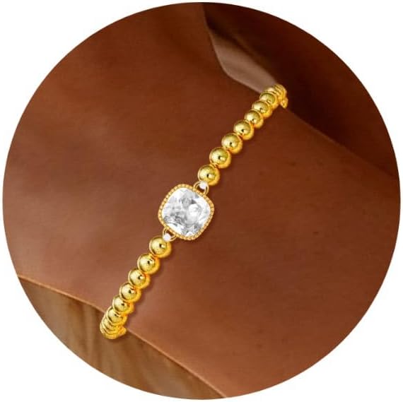 HZDK Gold Bracelets for Women - 14K Gold Plated Beaded Bracelets for Women Gold Jewelry Stackable Charm Bracelet Dainty Stretch Bead Bracelet Christmas Gifts for Her