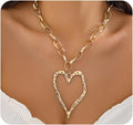 Y2k Large Heart Necklaces for Women Chunky Big Heart Pendant Necklace Exaggerated Layered Love Pearl Choker Necklace Set Dainty Statement Jewelry Gift