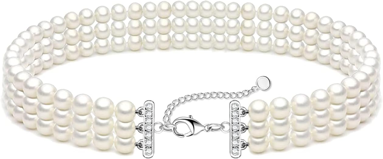 Zeffy Pearl Necklace 4MM/6MM/8MM Dainty Round Imitation Pearl Choker Necklace Wedding Pearl Necklace Delicate Jewelry for Women Simple Bridesmaid Jewelry Gifts