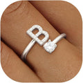 Valentines Day Gifts Gold Silver Initial Rings for Women Non Tarnish Dainty 14k Gold Plated Stackable Rings for Women Trendy Adjustable Letter Cubic Zirconia Pinky Ring Cute Open Birthday Gift Jewelry