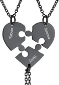 FindChic Personalized Matching BFF Necklace for 2/3/4/5/6 Puzzle Name Heart Pendant Stainless Steel Couple Necklace Set Customized Necklaces for Teen Girls