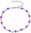 Birthstone Charm Link Bracelet 925 Sterling Silver Rose/Heart/Mom Bracelet with 12 Months Birthstone Mother's Day Gift Jewelry Gifts for Women,Chain Length 7"+2" Extend