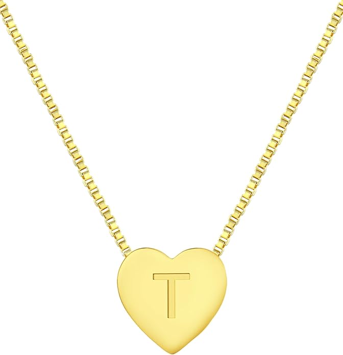 YL Initial Necklace 925 Sterling Silver Heart Letter Pendant A-Z Alphabet Cubic Zirconia Jewelry for Women