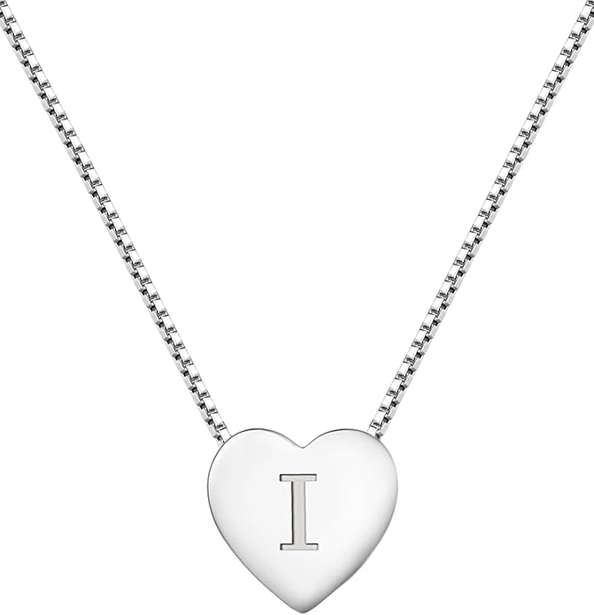 YL Initial Necklace 925 Sterling Silver Heart Letter Pendant A-Z Alphabet Cubic Zirconia Jewelry for Women