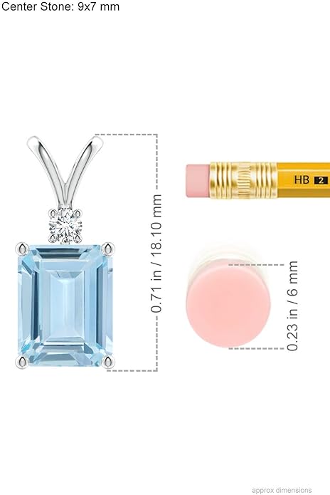 Angara Natural Aquamarine Solitaire Pendant for Women | Emerald-Cut Aquamarine Pendant with Diamond in 14K Solid Gold/Silver/Platinum With 18" Chain | March Birthday, Gemstone Jewelry Gift