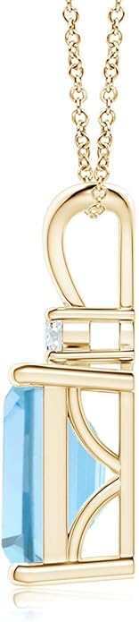 Angara Natural Aquamarine Solitaire Pendant for Women | Emerald-Cut Aquamarine Pendant with Diamond in 14K Solid Gold/Silver/Platinum With 18" Chain | March Birthday, Gemstone Jewelry Gift