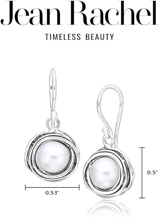 JEAN RACHEL JEWELRY 925 Sterling Silver Dangle Earrings for Women with Freshwater Pearl Vintage Design - Hypoallergenic, Lead & Nickel Free - Artisan Handcrafted Statement Earrings