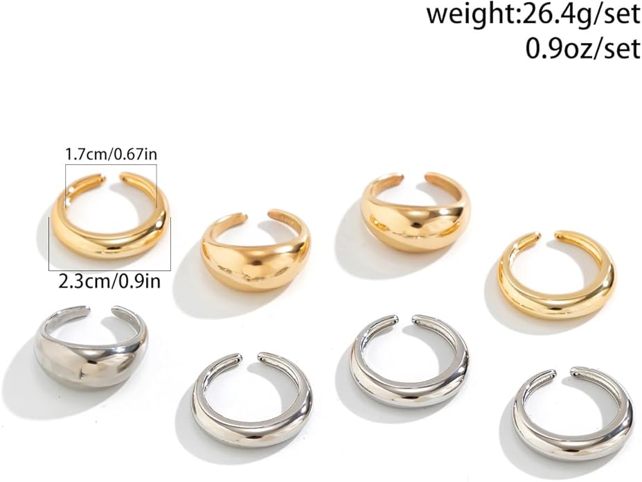 MIFYNN Chunky Gold Rings for Women Gold Silver Adjustable Thick Ring Fashion Statement Ring Open Dome Ring Chunky Silver Rings Geometric Curved Minimalist Simple Rings