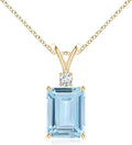 Angara Natural Aquamarine Solitaire Pendant for Women | Emerald-Cut Aquamarine Pendant with Diamond in 14K Solid Gold/Silver/Platinum With 18" Chain | March Birthday, Gemstone Jewelry Gift