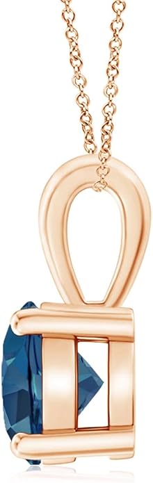 Angara Natural Blue Topaz Solitaire Pendant for Women | Classic Prong-Set Round Blue Topaz Pendant in 14K Solid Gold/Silver/Platinum With 18" Chain | December Birthday, Gemstone Jewelry Gift