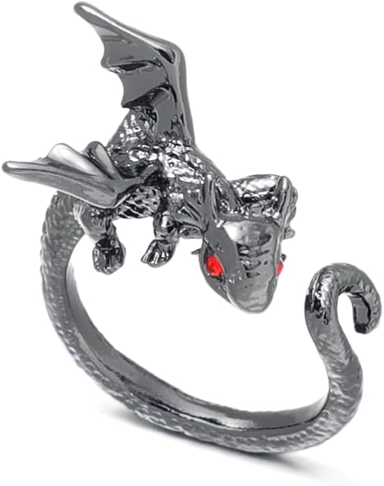 PINK TOWN Dragon Ring for Women - Cute Kawaii Gold and Silver Adjustable Dinosaur Ring - Flying Dragon Animal Shape - Friendship Birthday Party Christmas and Other Jewelry