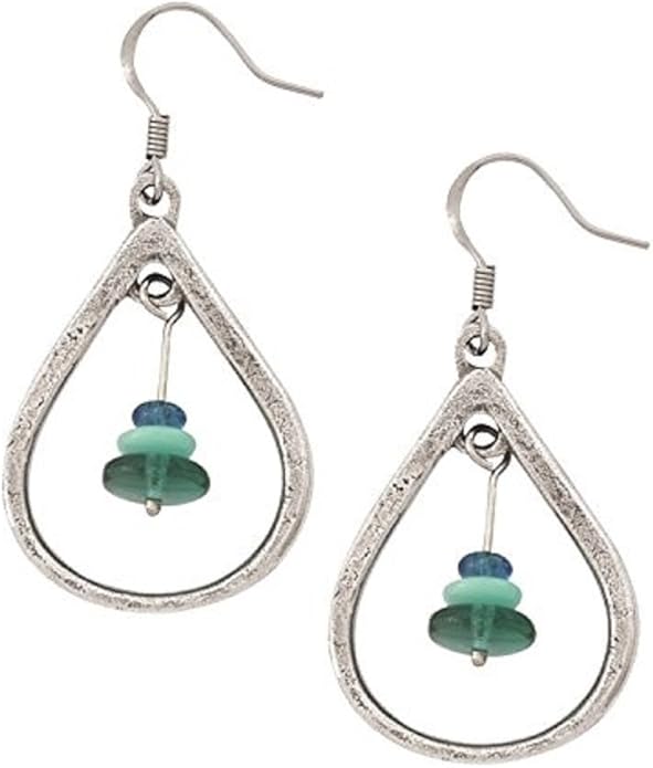DANFORTH - Gloria Ocean Earrings, Green Blue & Pewter Teardrop Shaped Dangling Ear Jewelry, Unique Accessories for Women, 1 ⅜” High Plus Surgical Steel Wire, Made In USA
