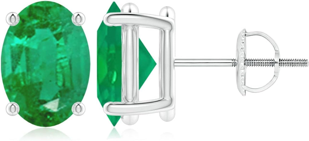 ANGARA Natural Emerald Earrings for Women | Oval Shape Emerald Classic Earrings in 14K Solid Gold/Platinum | May Birthday, Anniversary, Gemstone Jewellery Gift