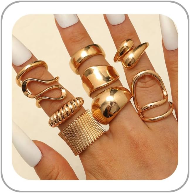 Chunky Gold Rings for Women Rhinestone Stackable Knuckle Ring Set Open Adjustable Statement Ring Set Dainty Crown Cross Midi Rings Fashion Jewelry Gift for Women