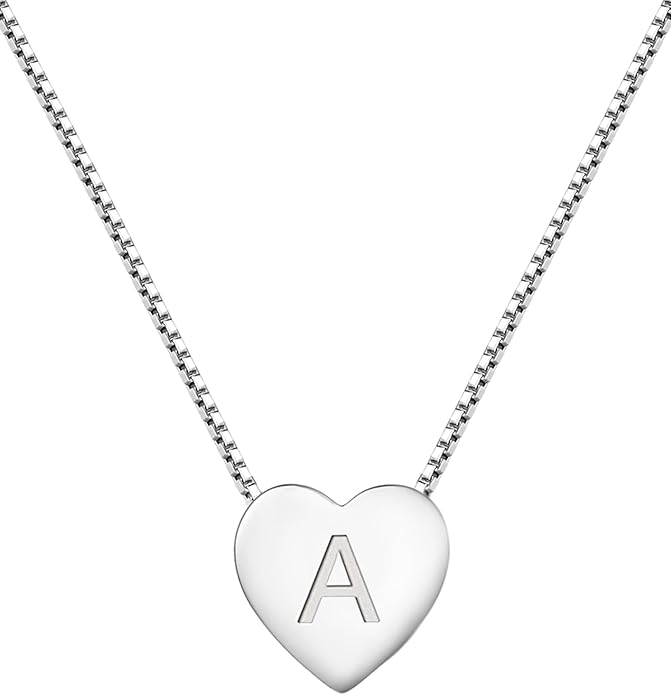 YL Initial Necklace 925 Sterling Silver Heart Letter Pendant A-Z Alphabet Cubic Zirconia Jewelry for Women