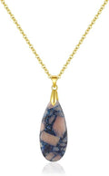 Natural Healing Stone Chain Necklaces for Women Teardrop Gemstone Pendant Statement Gold Necklace
