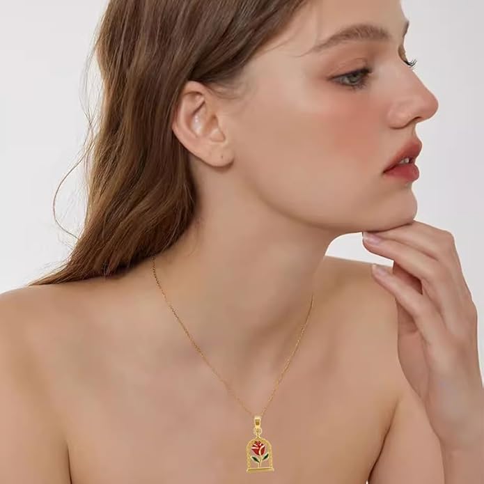 ONLYJUMP Rose Alloy Necklace for Women Heart Pendant Copper Zircon Light Luxury Fashion Jewelry Dainty Romantic Statement Necklace for Daily Wear Ideal Valentine's Day Anniversary Birthday Gift