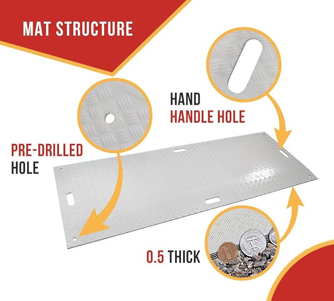 10 Pk 3' x 8' - 1/2" Thick Heavy Duty White Ground Protection Mats - Easily - Image 6