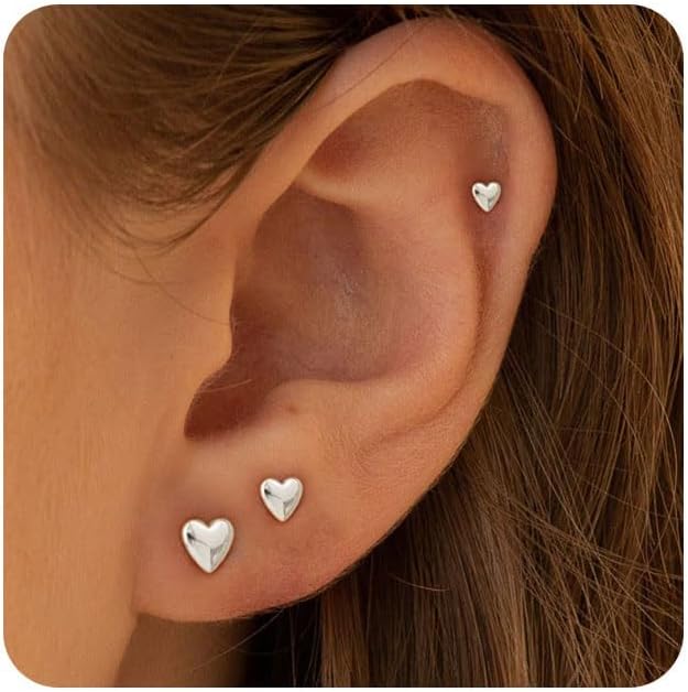 VRIUA 20G Tiny Flat Back Earrings for Women - 14K Gold/Silver Plated Small Flat Back Stud Earrings Hypoallergenic Cartilage Helix Piercing Jewelry