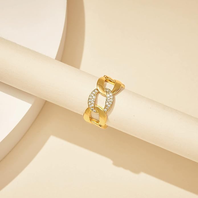 KissYan Gold Rings for Women, 14K Gold Plated Adjustable Statement Irregular Geometric Diamond Twisted Open Stackable Band Chunky Finger Rings Dainty Cubic Zirconia Jewelry Gifts