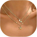 Evabelle Gold Layered Necklace for Women Trendy Jewelry 14K Real Gold Plated Chunky Chain Stackable Necklaces Dainty Choker Necklaces Rectangle Square Pendant