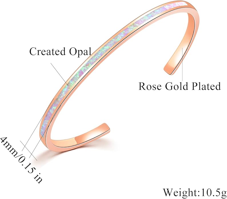 CiNily Womens Cuff Bracelet,Opal Bangle Bracelets Gold Plated Hypoallergenic Ladies Gemstone Open Cuff Bangle Bracelet