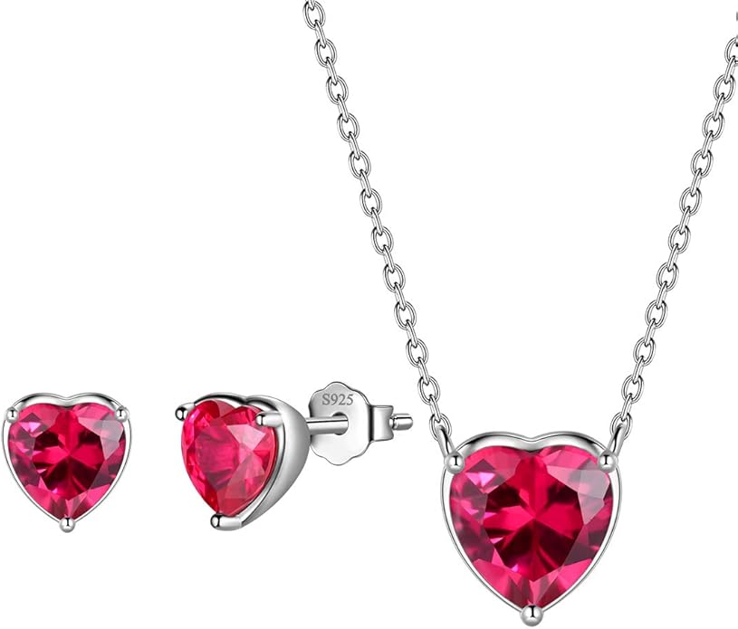 Aurora Tears Hearts Necklace Earrings Jewelry Sets - Women 925 Sterling Silver Birthstone Pendants Earrings Set Crystal Wedding Birthday Jewelry