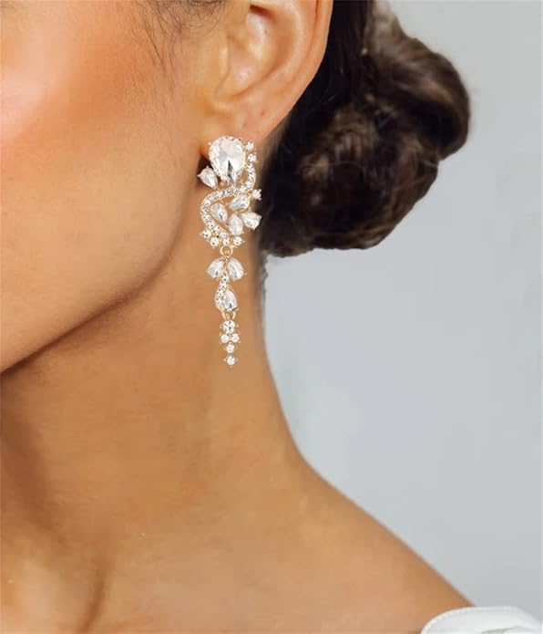 Rhinestone Statement Dangle Earrings Sparkly Crystal Bridal Wedding Earrings for Brides Bridesmaides Chandelier Teardrop Earrings for Women Prom Party