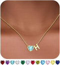 Valentines Day Gifts for Her- Heart Birthstone Initial Necklace for Women Girls,14K Gold Plated Heart Letter A-Z Necklace Birthday Trendy Jewelry Gifts for Women Girls Daughter