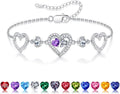 Iefil Valentines Day Gifts for Her - 925 Sterling Silver Heart Birthstone Bracelet Birthday Anniversary Jewelry Gifts for Her Wife