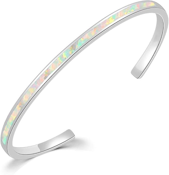 CiNily Womens Cuff Bracelet,Opal Bangle Bracelets Gold Plated Hypoallergenic Ladies Gemstone Open Cuff Bangle Bracelet