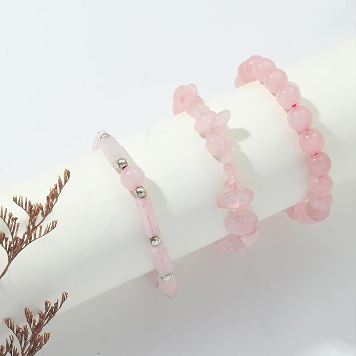 3Pcs Natural Stone Bracelets for Women 8mm Crystal Beaded Bracelets Handmade Stretch Bracelet Healing Crystal Jewelry for Women