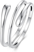 MUNDELL 925 Sterling Silver Simple Multi-layer Leaf Adjustable Ring Green Lucky Leaves Statement Ring for Women Promise Ring Fine Jewelry