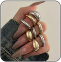 MIFYNN Chunky Gold Rings for Women Gold Silver Adjustable Thick Ring Fashion Statement Ring Open Dome Ring Chunky Silver Rings Geometric Curved Minimalist Simple Rings
