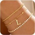 Valentines Day Gifts for Her Kids - Dainty Gold Bracelets for Women Personalized Gold/Silver Initial Bracelet Stack Stackable Rope Box Chain Tennis Bracelets for Girls Jewelry Set