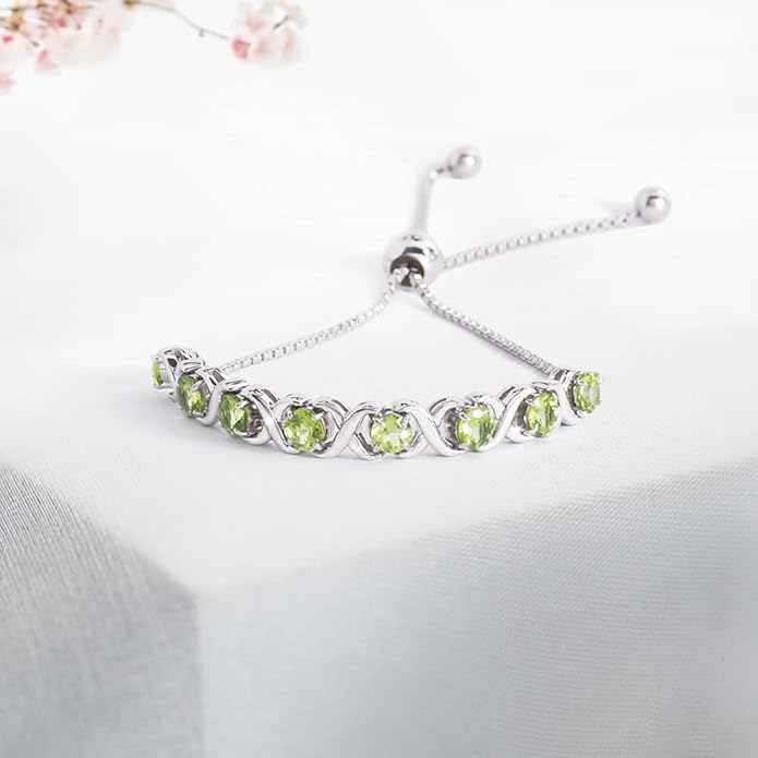 Birthstone Bangle Bracelet for Women Classic Beautiful 925 Sterling Silver Sparkling Gemstone XO Bolo Tennis Bracelet Fine Wrist Jewelry 4.2 Ct, 11"
