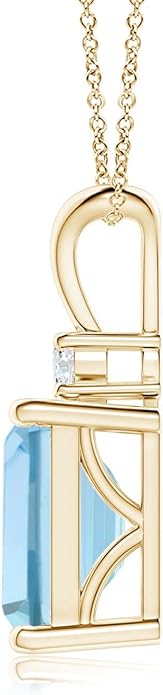 Angara Natural Aquamarine Solitaire Pendant for Women | Emerald-Cut Aquamarine Pendant with Diamond in 14K Solid Gold/Silver/Platinum With 18" Chain | March Birthday, Gemstone Jewelry Gift