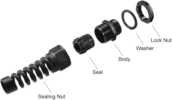 uxcell M25 Cable Gland Waterproof IP68 Nylon Joint Adjustable Locknut - Image 4