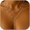 Lariat Gold Necklace for Women Dainty Long Necklace 14k Gold Plated/Silver Y-Shaped Pendant Drop Chain Trendy Layered Pearl/Beaded/CZ Necklaces Simple Gold Jewelry For Women Gift