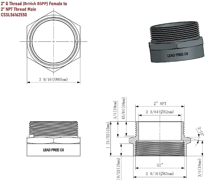 G Thread Female to NPT Thread Male Pipe Fitting Adapter - Image 2