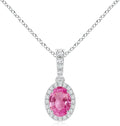 Angara Natural Pink Sapphire Pendant for Women | Vintage Style Oval Pink Sapphire Halo Pendant in 14K Solid Gold/Platinum With 18" Chain | Birthday, Anniversary, Gemstone Jewelry Gift