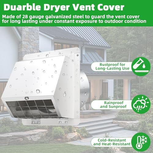 6 Inch Hooded Wall Vent with Flap and Mesh, 6 inch Dryer Vent Cover, Wall Mount - Image 5