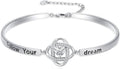 Valentines Day Gifts for Her, 18k White Gold Plated Love Knot Bracelets, Engraved Inspirational and Sentiment Bangle, Anniversary Birthday Jewelry Gift for Lover Wife Girlfriend Sister Friends