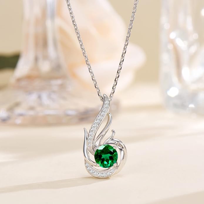 Birthstone Necklace for Women 925 Sterling Silver Phoenix Charm Necklace Birthday Anniversary Christmas Fine Jewelry Gifts for Women Mother Her, Adjustable Chain