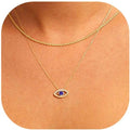 Evil Eye Necklace for Women 14K Gold Plated Delicate Necklaces Blue White CZ Diamond Pendant Necklace Cute Boho Tiny Evil Eye Lucky Protection Jewelry Gift for Women