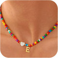 Valentines Day Gifts for Kids Women Girls - Colorful Beaded Initial Necklace Teen Girls Trendy Stuff Dainty Letter A-Z Choker Necklace Valentines Day Gifts for Her Mom Jewelry