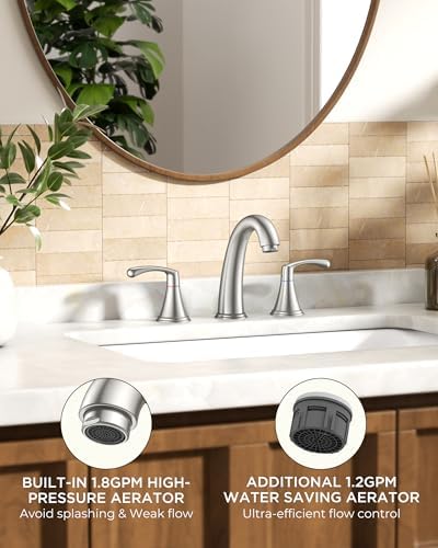FORIOUS Bathroom Sink Faucet 3 Hole Widespread 8 Inch Brushed Nickel - Image 2